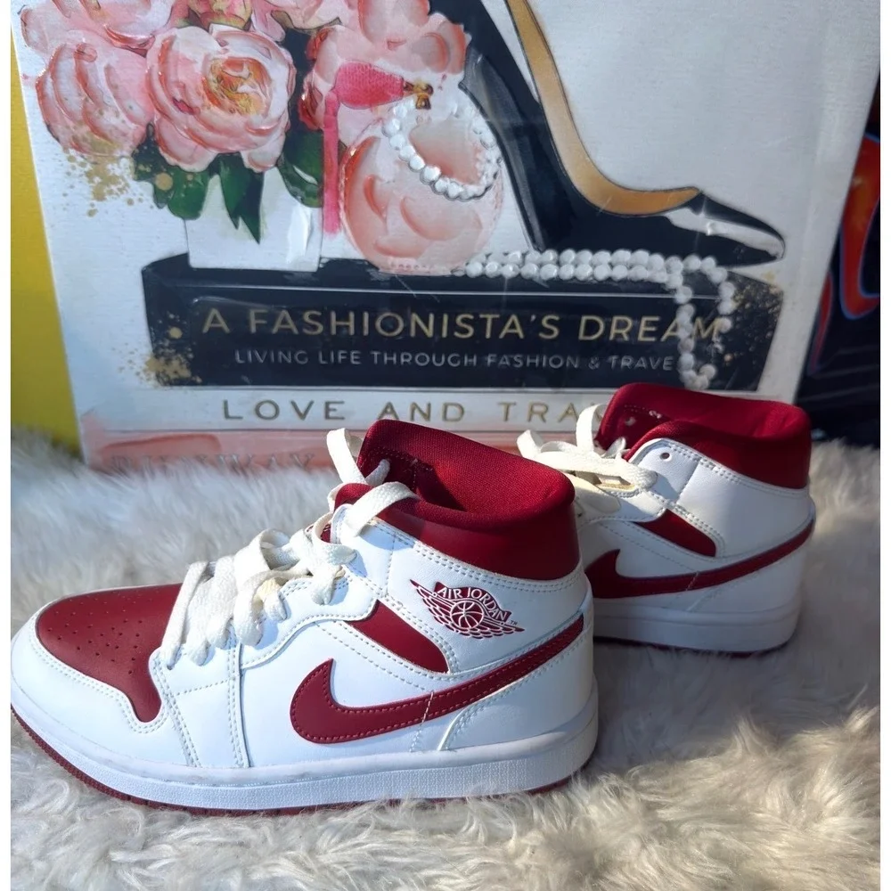 Nike Air Jordan 1 Mid White Gym Red BQ6472-161 Womens Sneakers